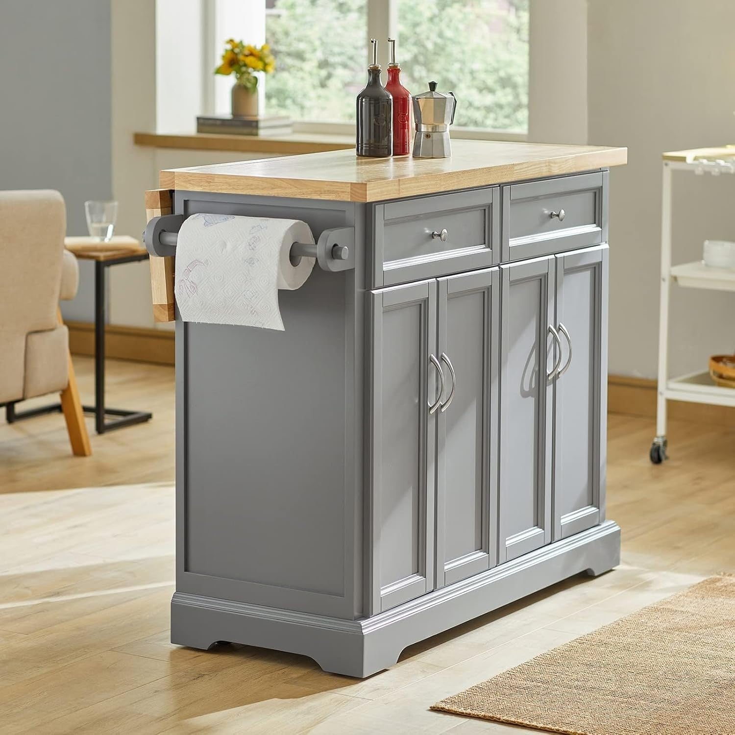 Mobile Kitchen Island Cart with Expandable Worktop, Storage Drawers & Shelves