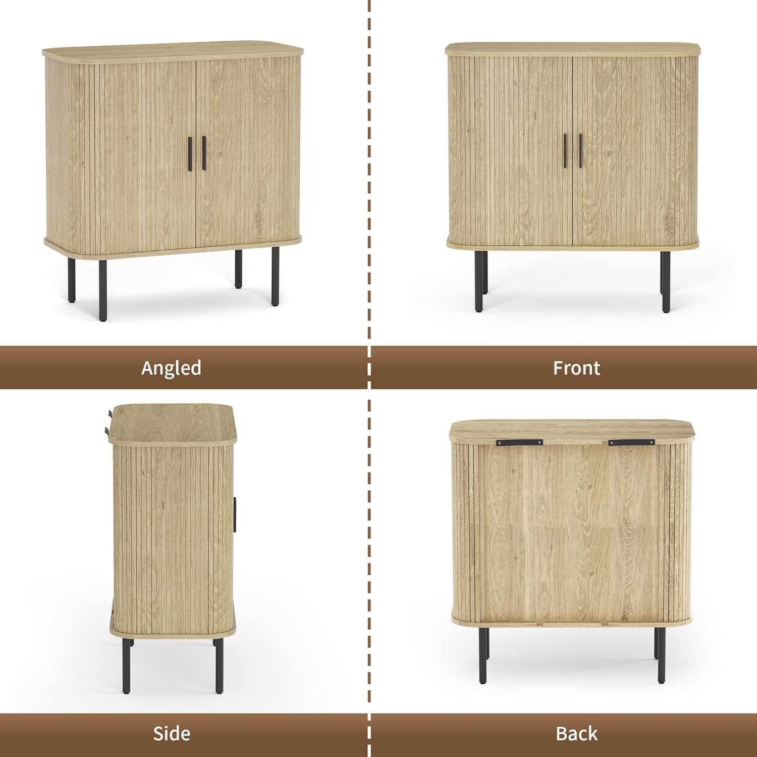 Natural Wood Sideboard Buffet Cabinet with Sliding Tambour Doors 80cm