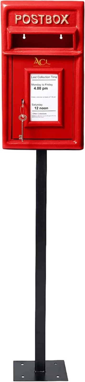 Lockable Cast Iron Post Box Red | Heavy Duty Mailbox | Wall Mount | 44x24x25cm