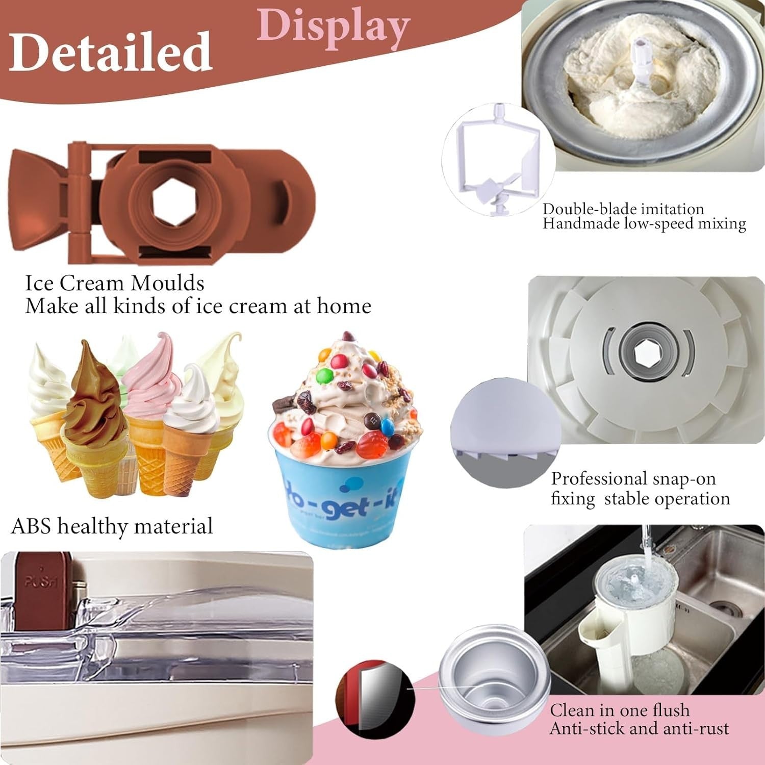 Soft Serve Ice Cream Maker Home Countertop Frozen Dessert Machine DIY