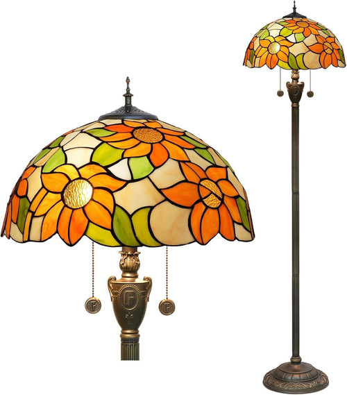 Sunflower Stained Glass Floor Lamp with Foot Switch & Vintage Bronze Base