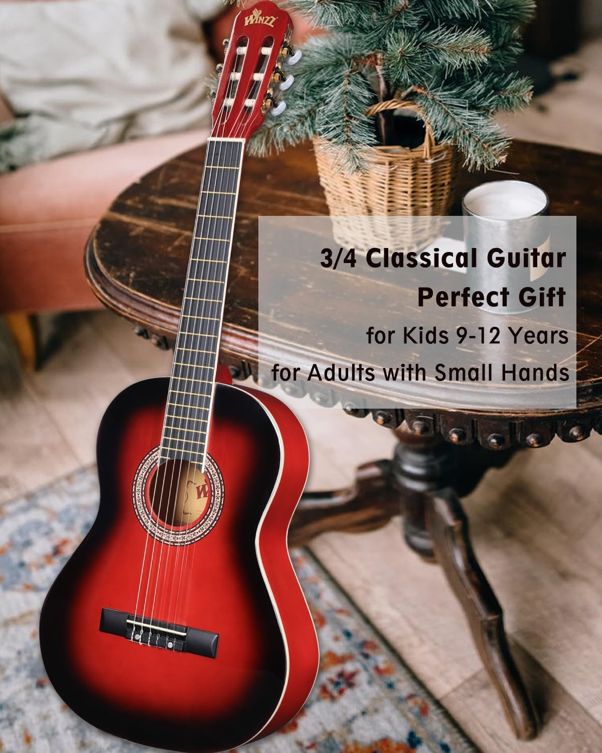 3/4 Classical Guitar 36in Kids Nylon String Starter Kit Red