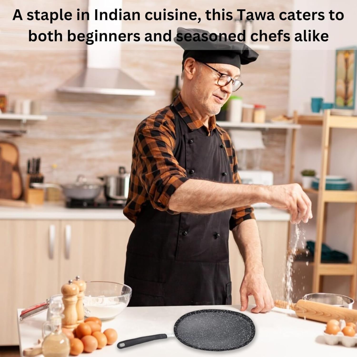 24cm Non-Stick Tawa Roti Chapati Dosa Marble Coated Flat Pan Gas Induction