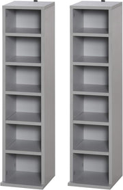 Set of 2 Tall Media Storage Towers – Adjustable CD DVD Blu-Ray Shelving Grey