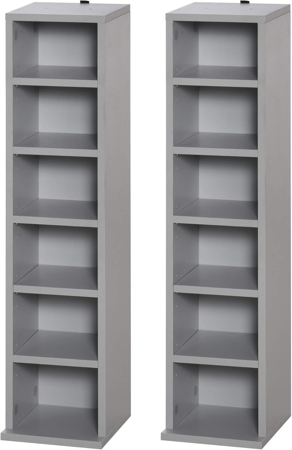 Set of 2 Tall Media Storage Towers – Adjustable CD DVD Blu-Ray Shelving Grey