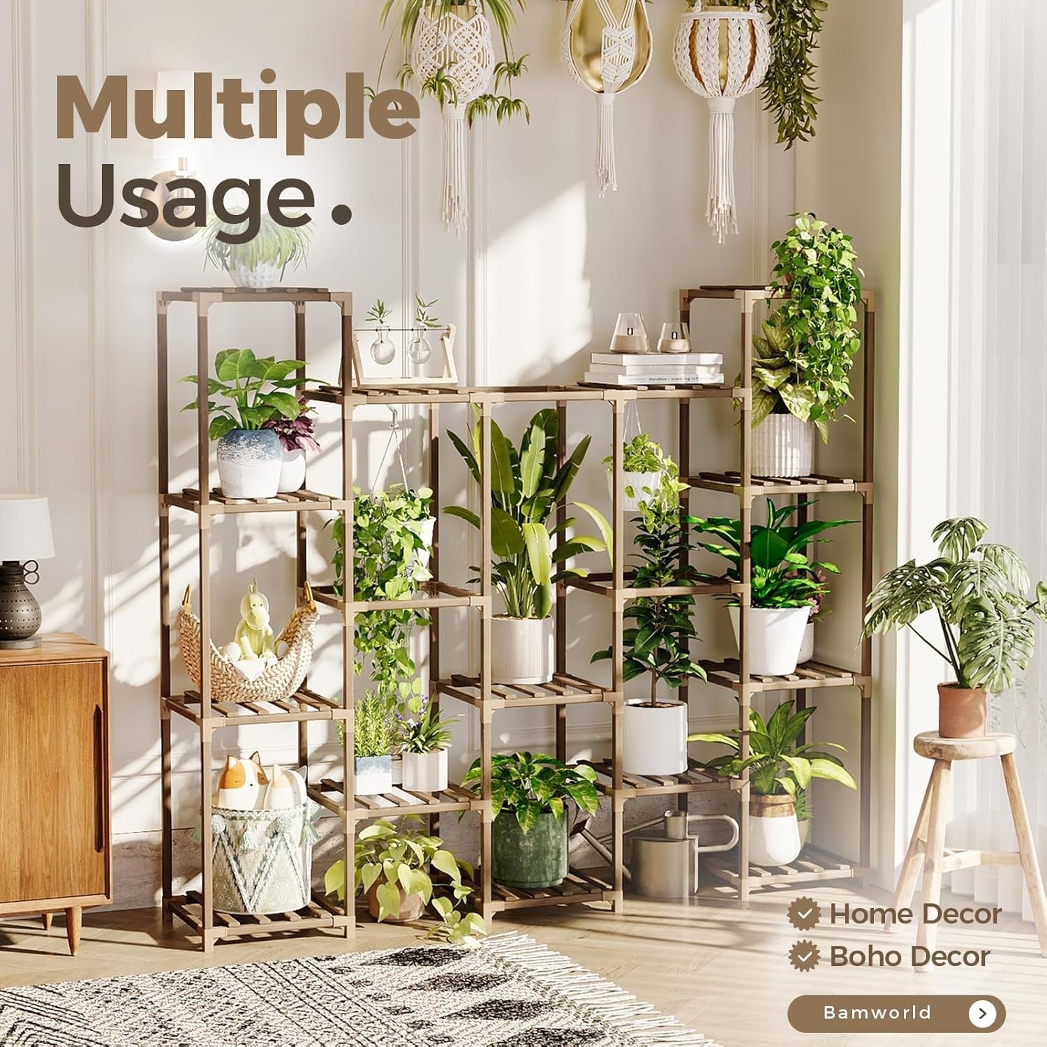 Tier Large Wooden Plant Stand, Multi-Level Indoor Outdoor Flower Shelf
