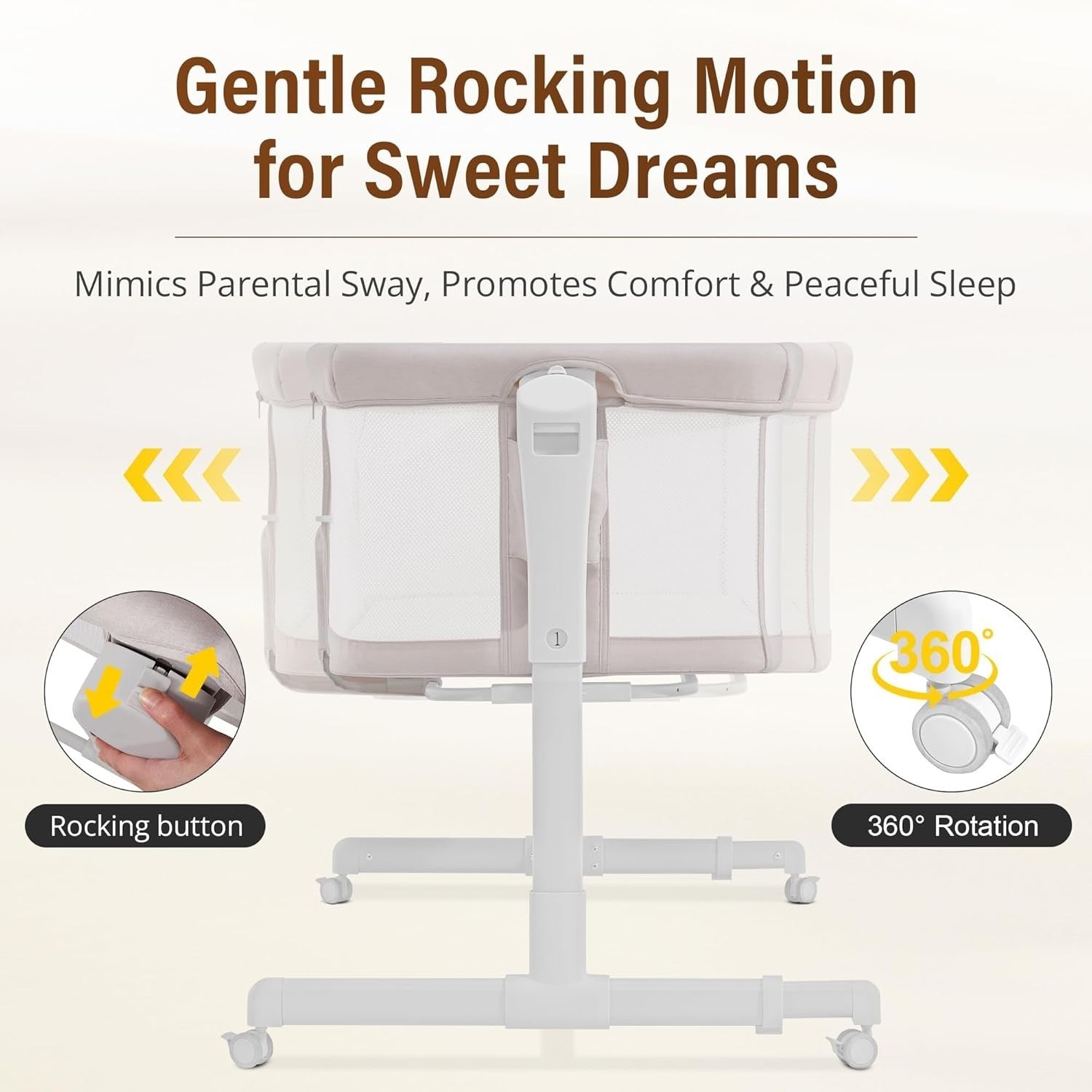 3in1 Baby Rocking Bassinet Bedside Crib Co-Sleeper Cot Breathable Mesh Oatmeal