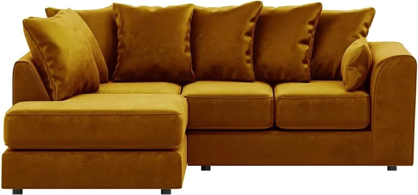 Mustard Gold Velvet Corner Sofa 4 Seater L Shape Full Foam LH Modern