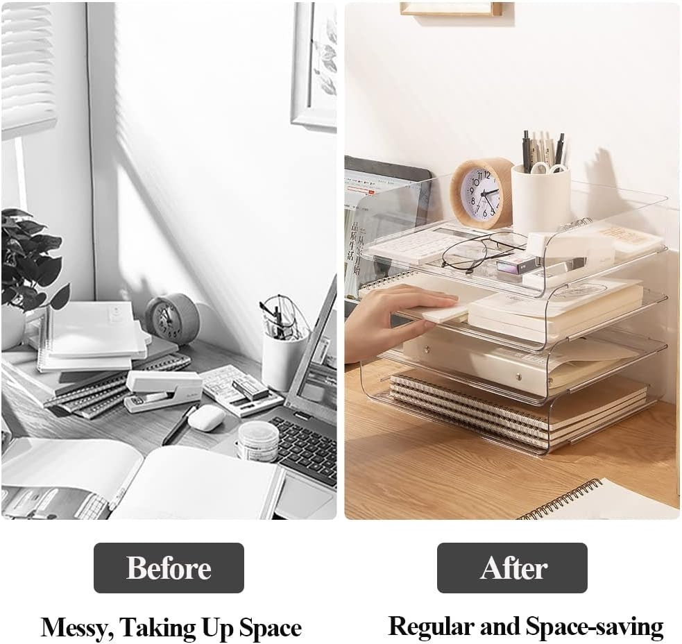 4-Tier Clear Acrylic Desk Organiser – Stackable Letter Tray for A4 Paper