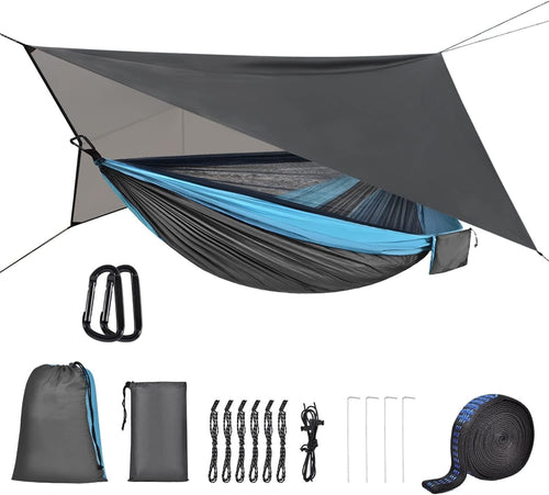 Portable Camping Hammock with Mosquito Net & Rain Fly, 290x140 cm, 200kg Load