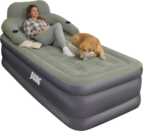Single Twin XL Air Mattress 50cm Inflatable Bed w/ Headboard & Cup Holder