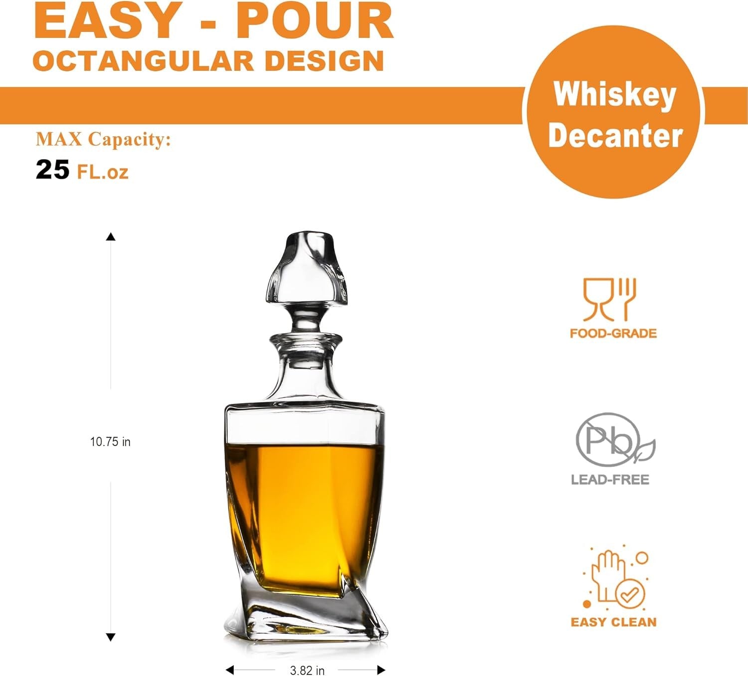 Twisted Whiskey Decanter 25oz Premium Glass Liquor Bottle with Stopper Gift