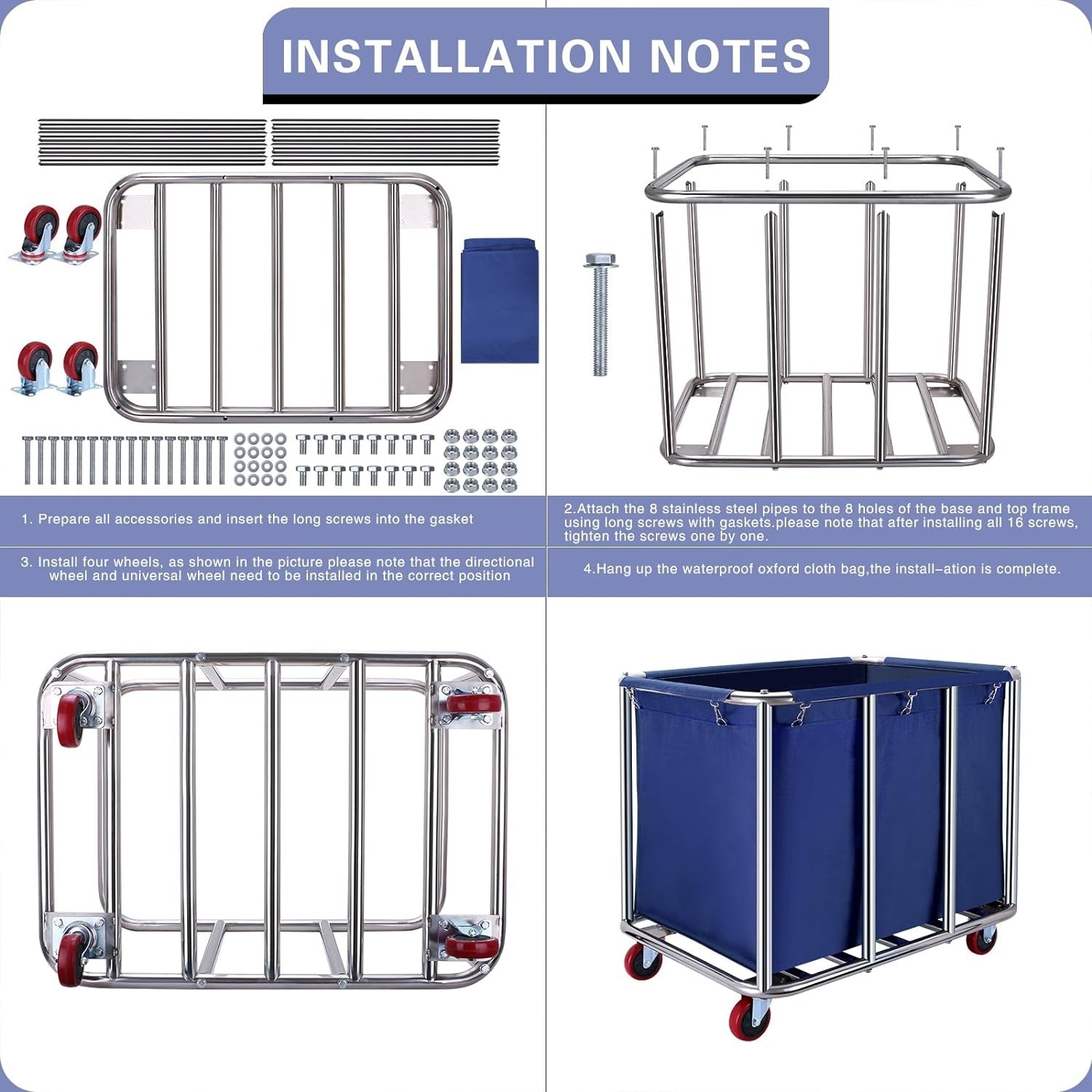 400L Commercial Laundry Cart with Wheels | Heavy Duty Steel Frame Blue Hamper