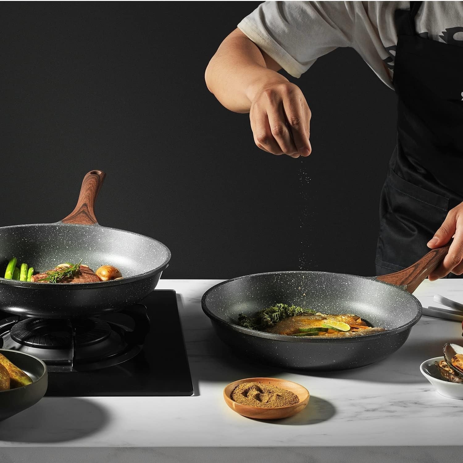 20cm Grey Non stick Frying Pan Granite Coating Skillet Cookware Induction Safe