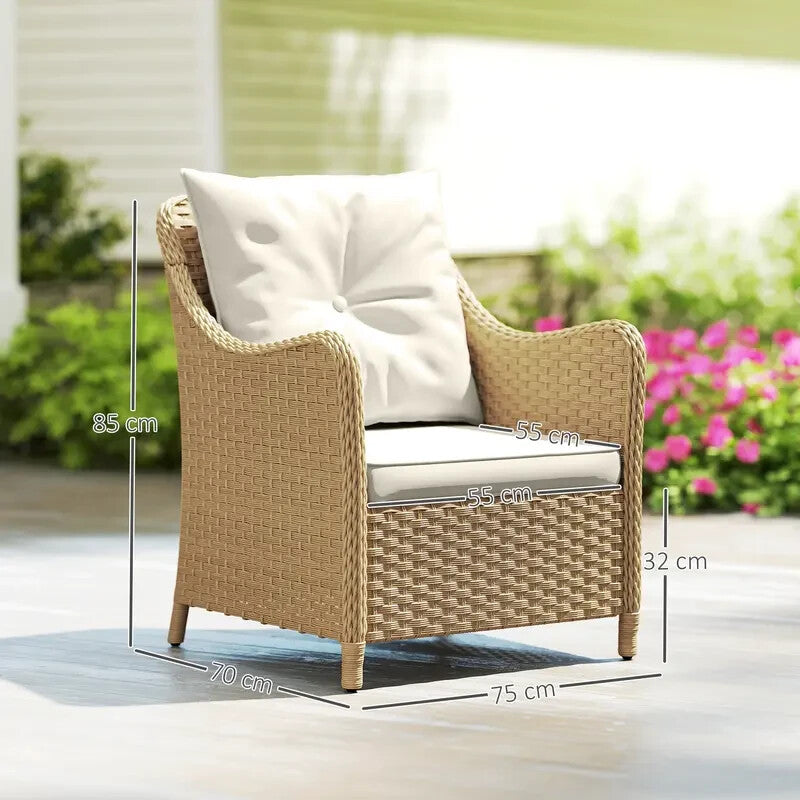 2x Rattan Garden Chairs Outdoor Patio Armchairs with Cushions Set