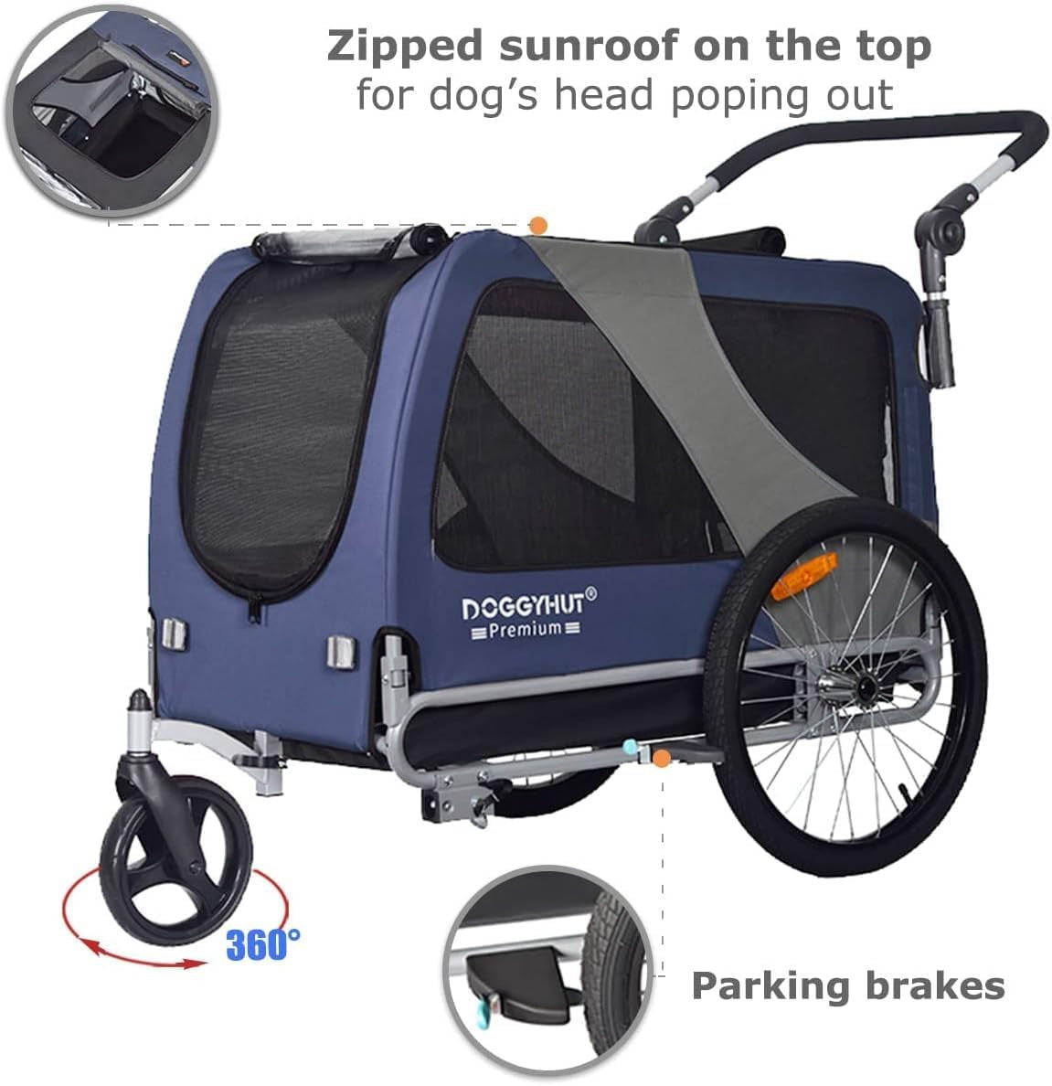 XL Dog Bike Trailer Stroller 45kg Heavy Duty Blue Black Pet Carrier