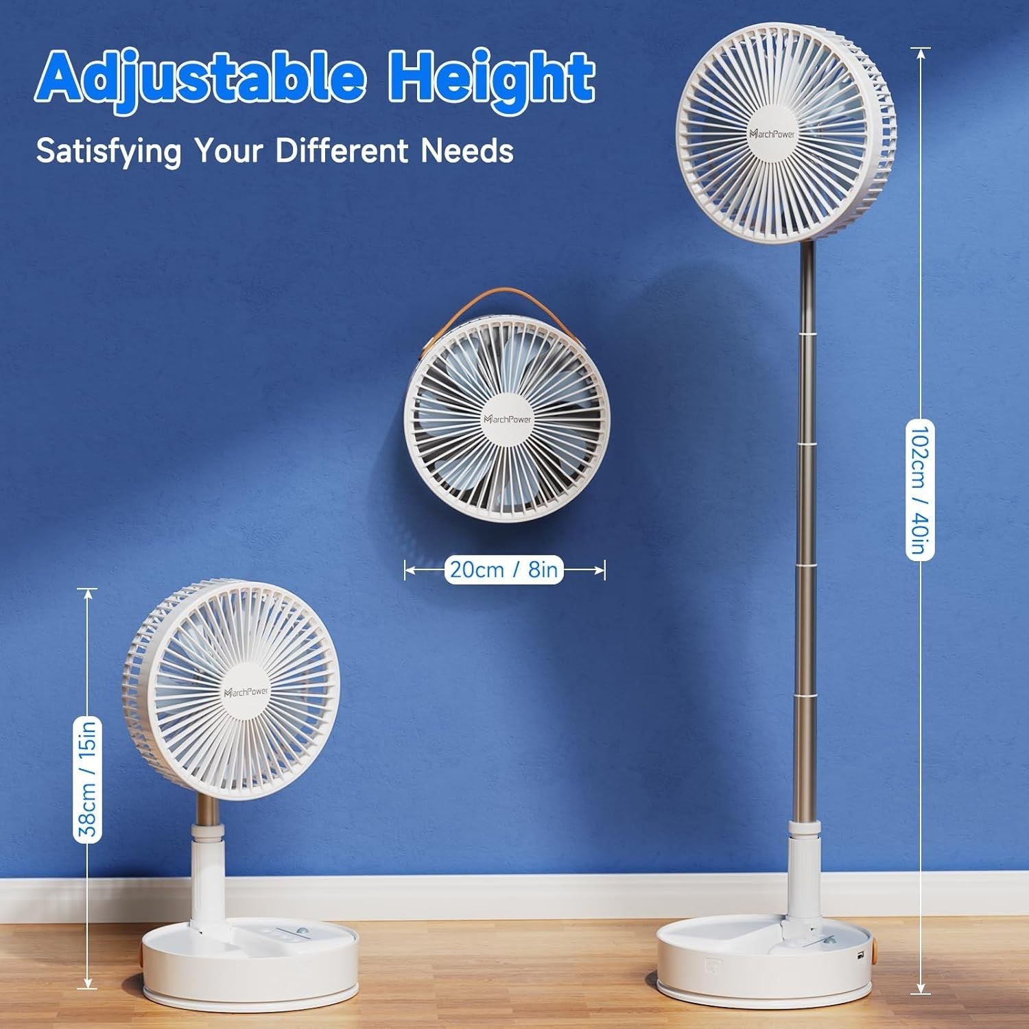 8-Inch Foldable Fan 7200mAh – Rechargeable Desk & Floor Fan w/ Remote White
