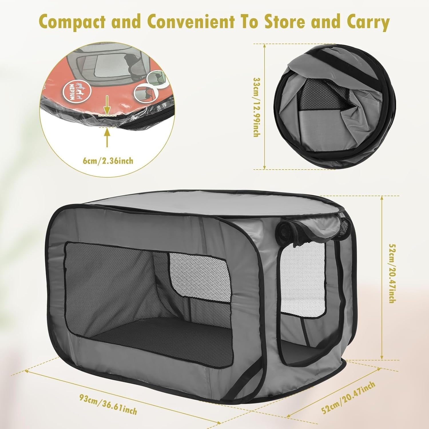 Pop-Up Foldable Dog Travel Crate Pet Carrier Tent for Small/Medium Dogs