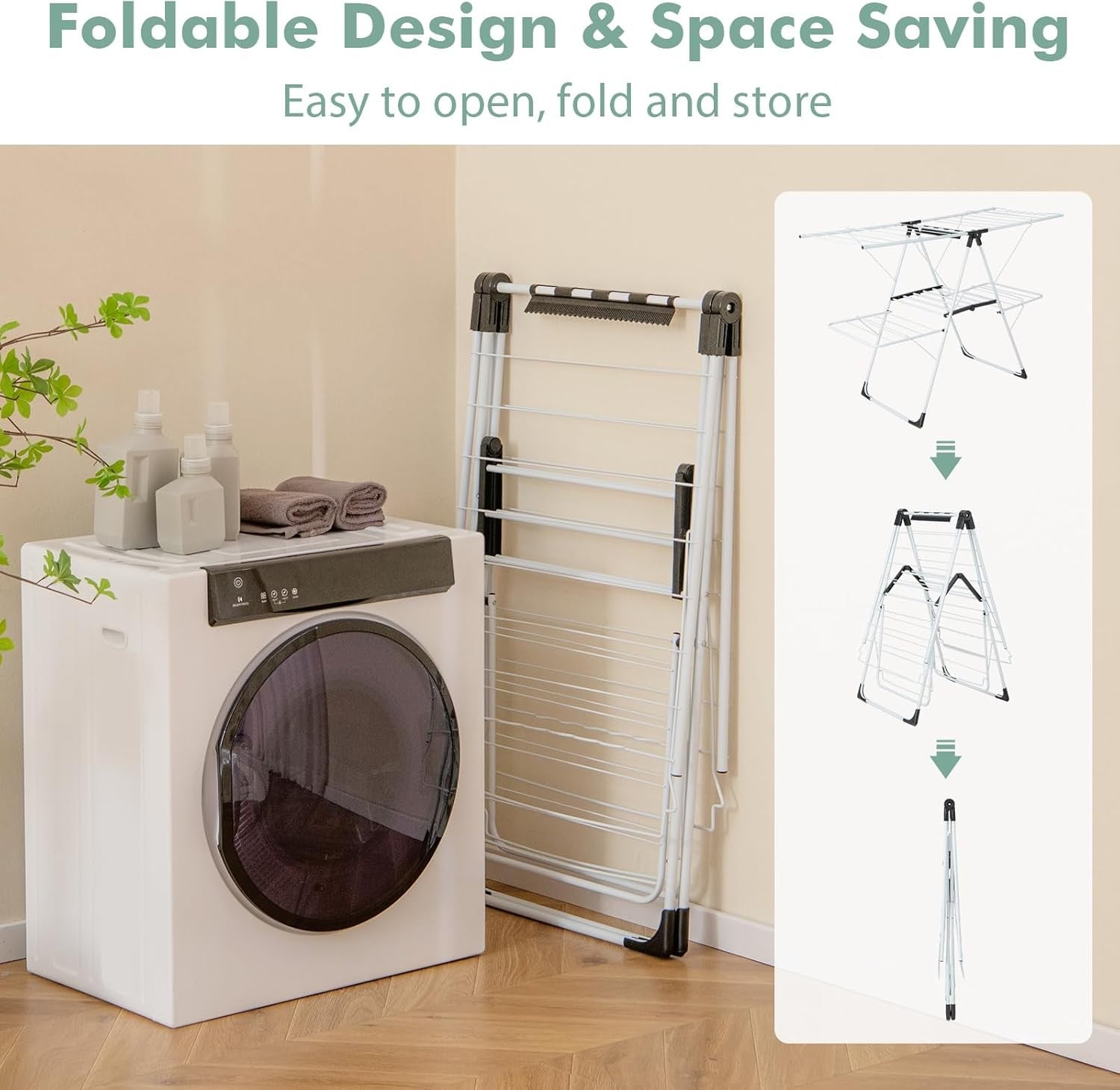 Foldable Clothes Drying Rack 2 Tier Freestanding Airer 33 Rails Adjustable