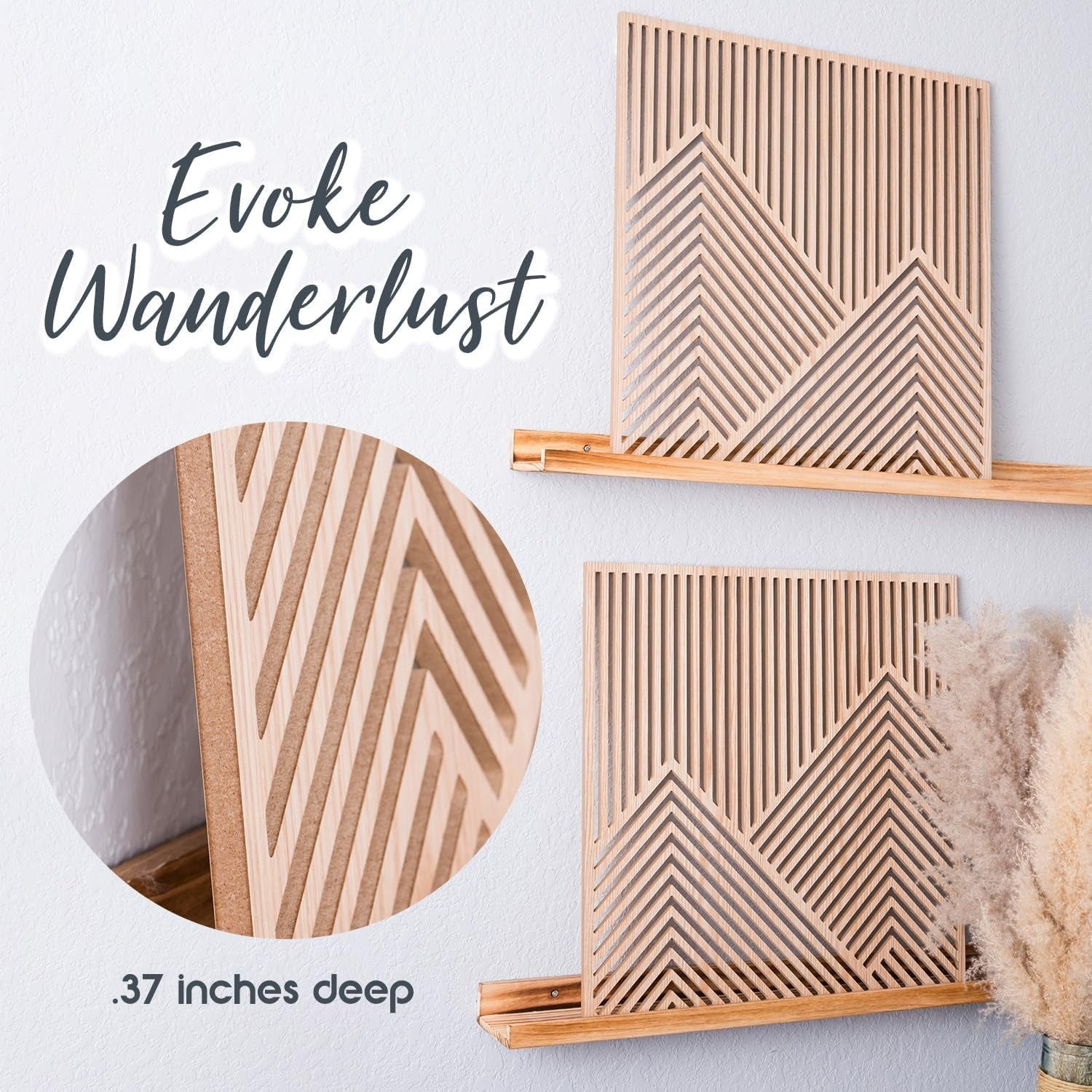 Wood Mountain Wall Art Set of 2 23.5x23.5in Modern Panel Decor