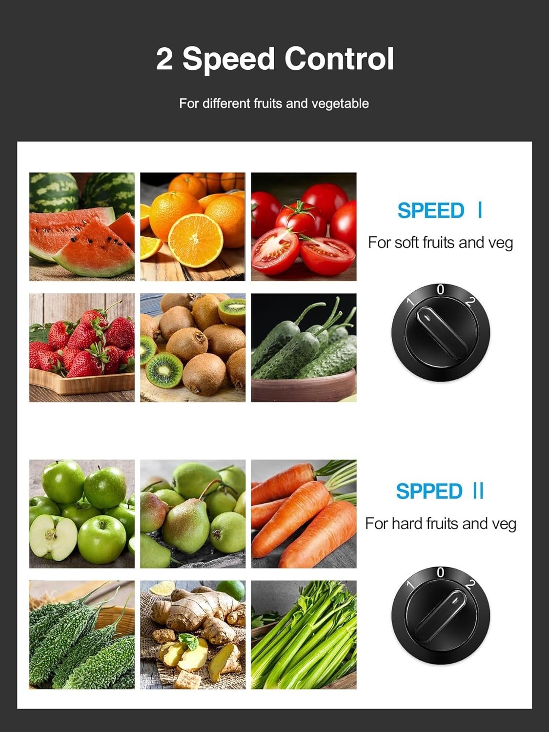 800W Centrifugal Juicer 3 Inch Wide Mouth 2 Speed Easy Clean Black Whole Fruit