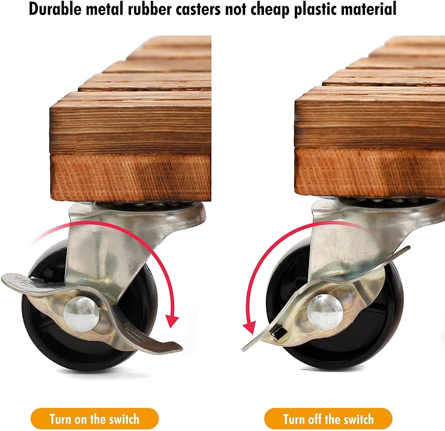 2 Pack Wooden Plant Caddy with Wheels Heavy Duty Rolling Stand 30cm Indoor