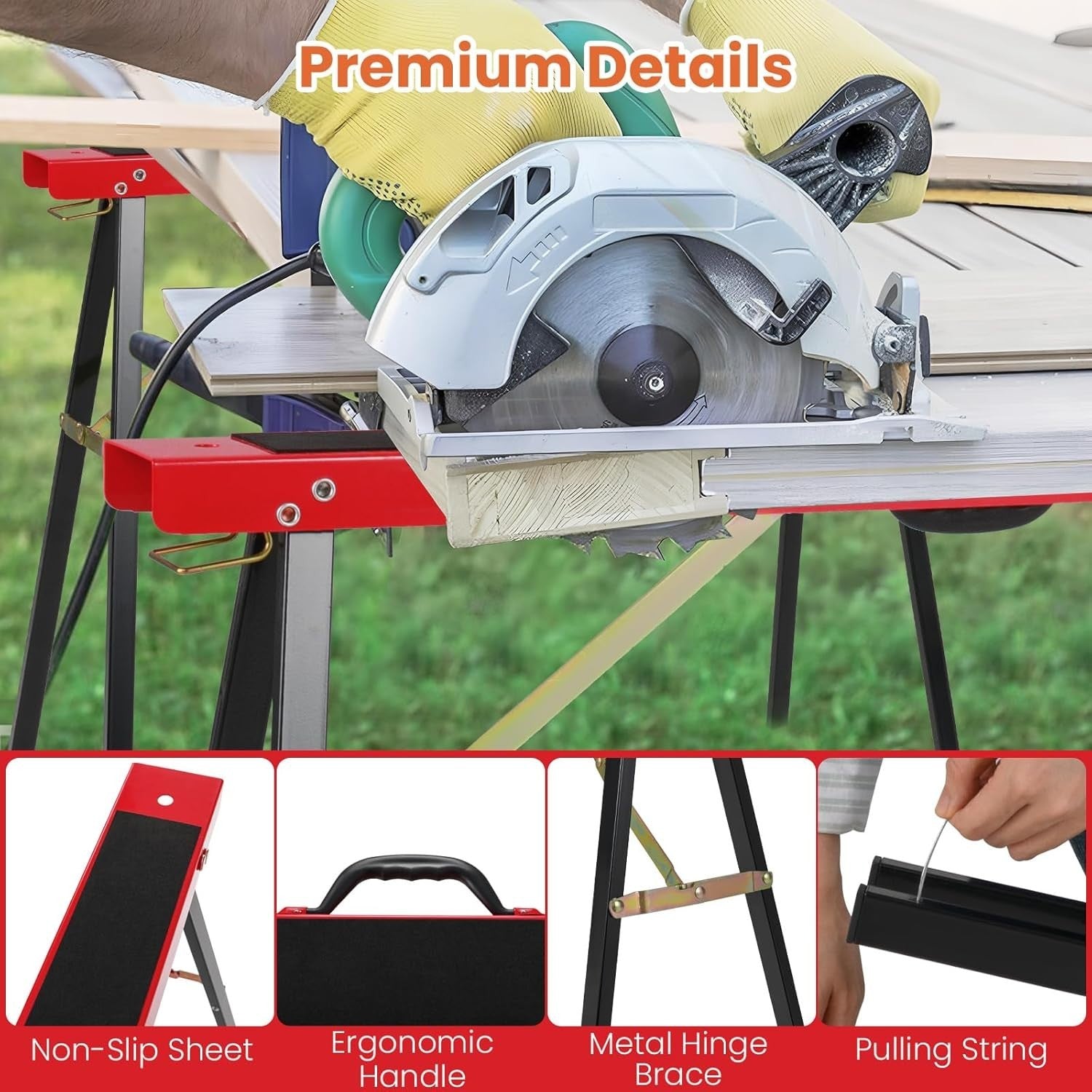 Folding Sawhorse Twin Pack Heavy Duty 375kg Non-Slip Metal Trestle Stands