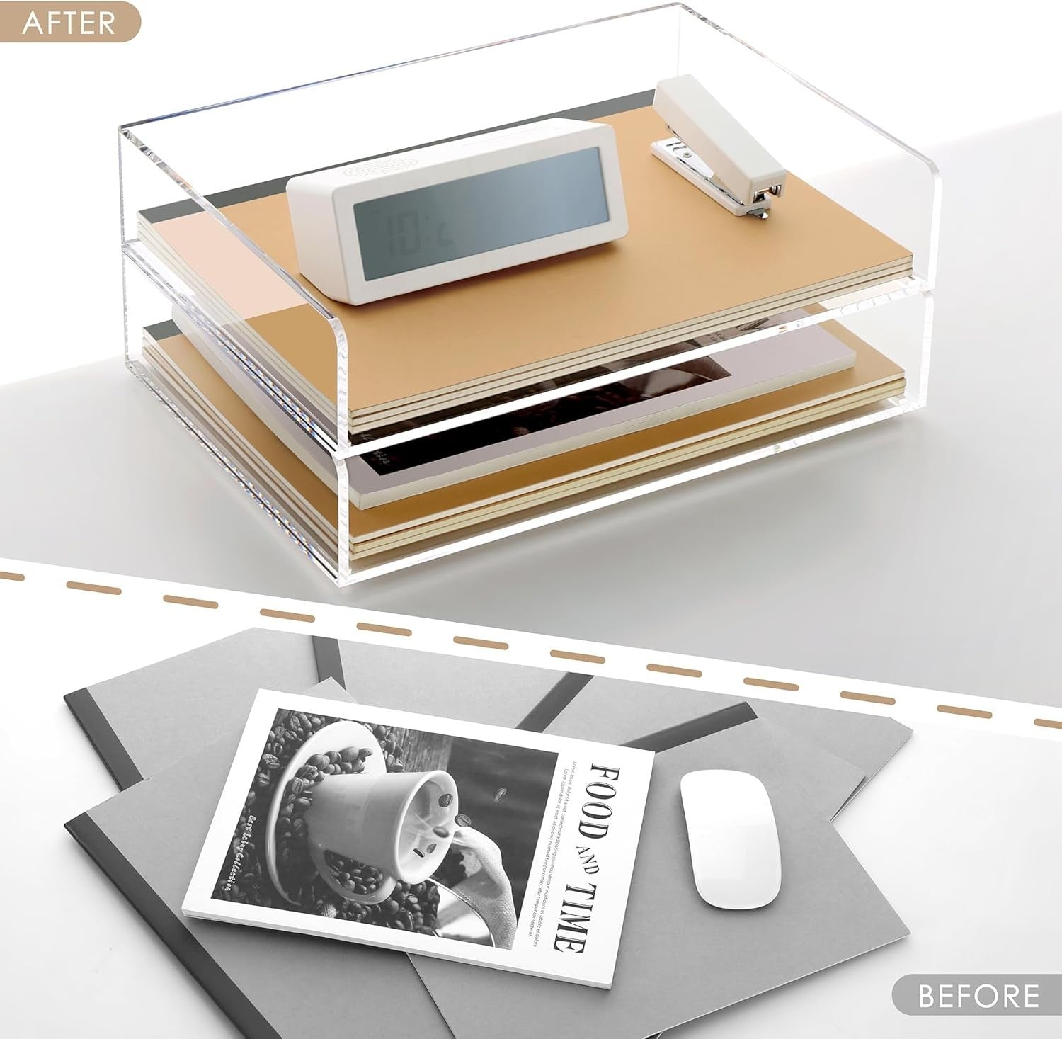 2 Pack Clear Acrylic A4 Letter Tray Stackable Desk File Organizer