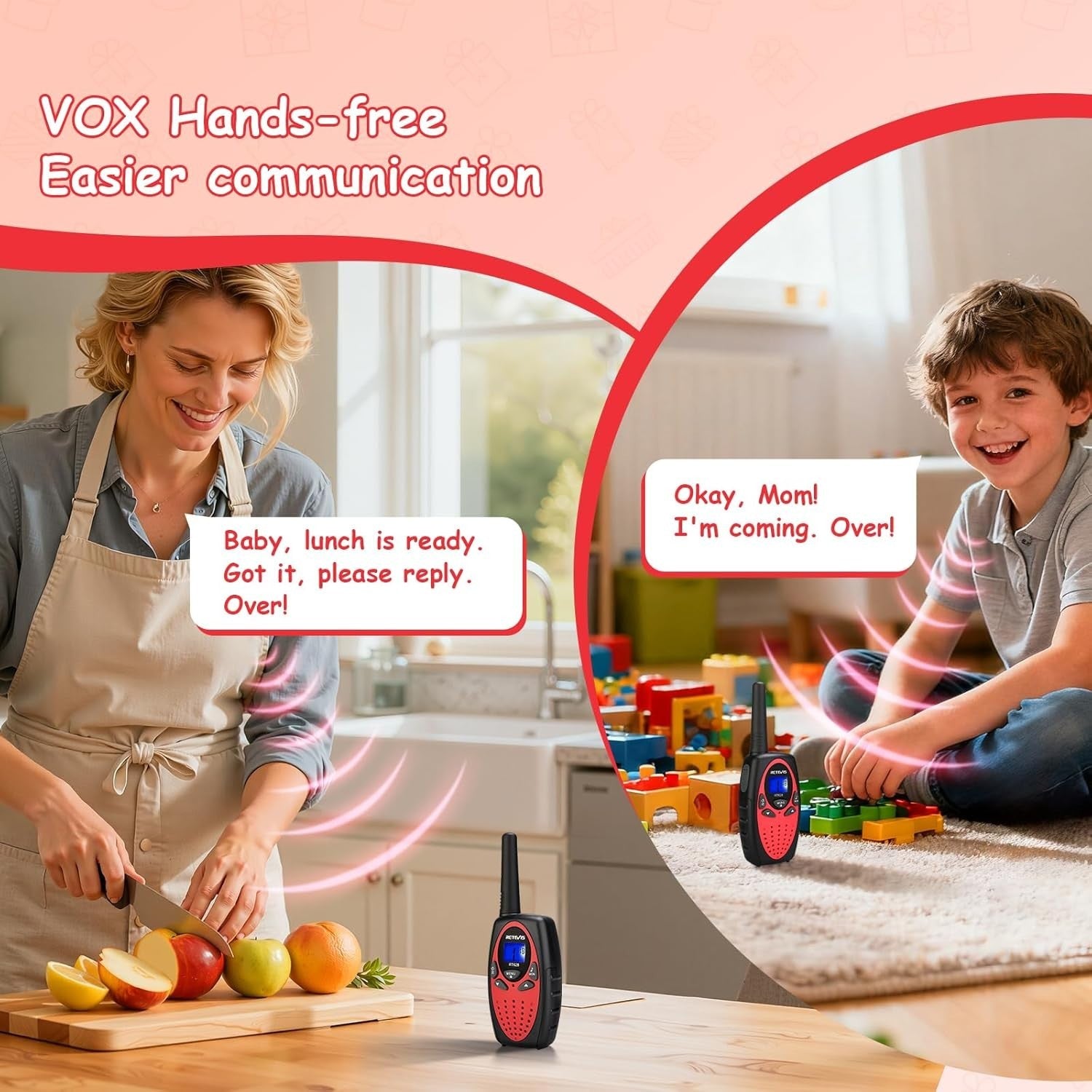 Kids Walkie Talkies 1 Pair Red Long Range VOX 8 Channel Toy Radios Easy Use