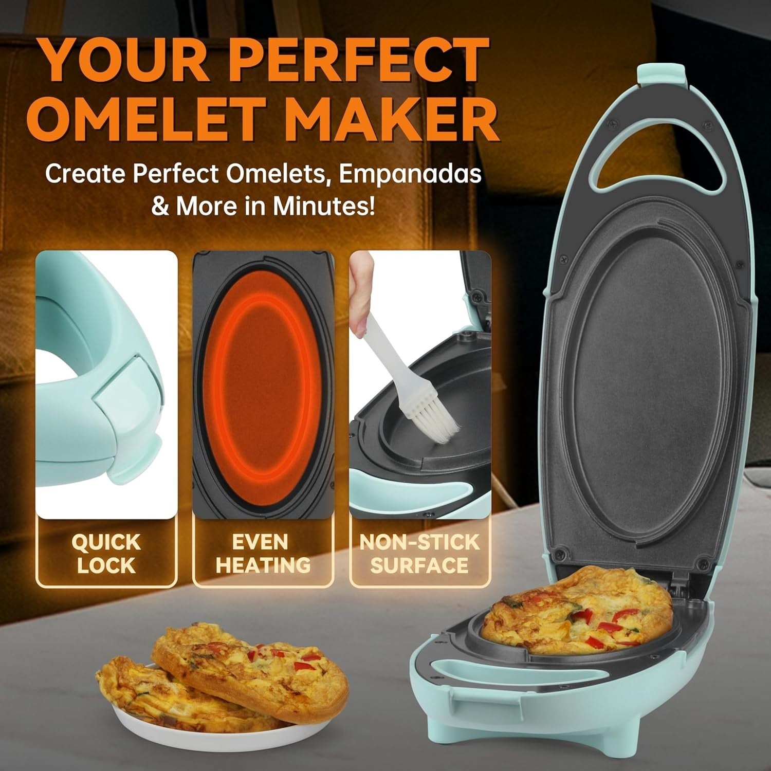 Electric Omelette Maker Non-Stick Double Plates Quick Breakfast Cooker Aqua