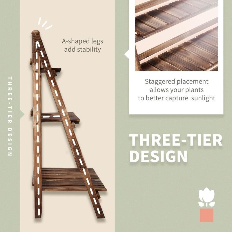 3 Tier Wood Folding Planter Stand Outdoor Flower Display Shelf Rack Garden