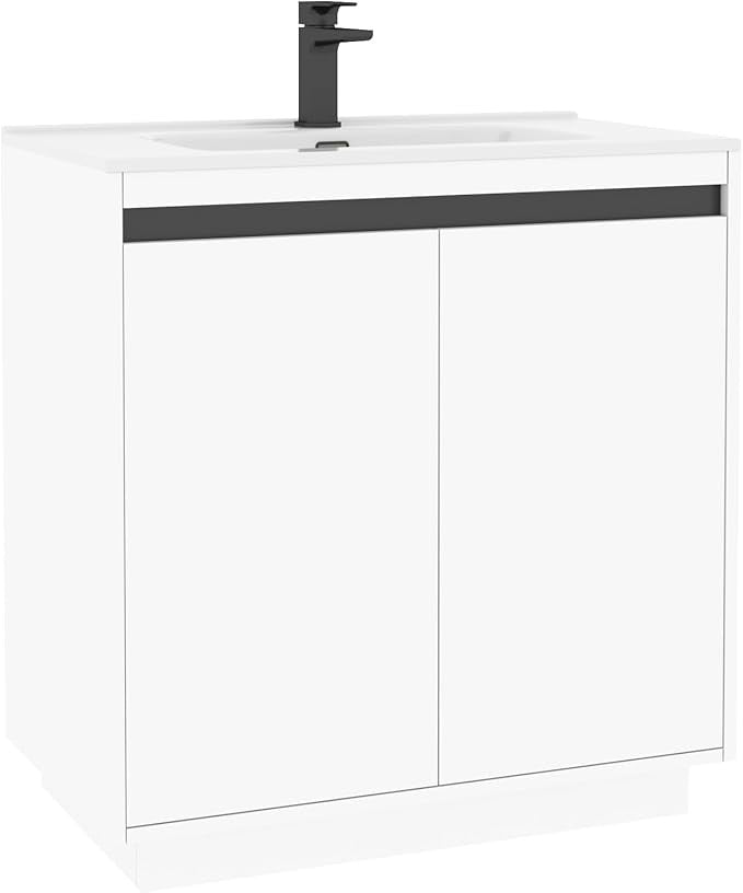 800mm Matte White Floor Standing Vanity Unit with Basin Sink 2 Door Cabinet