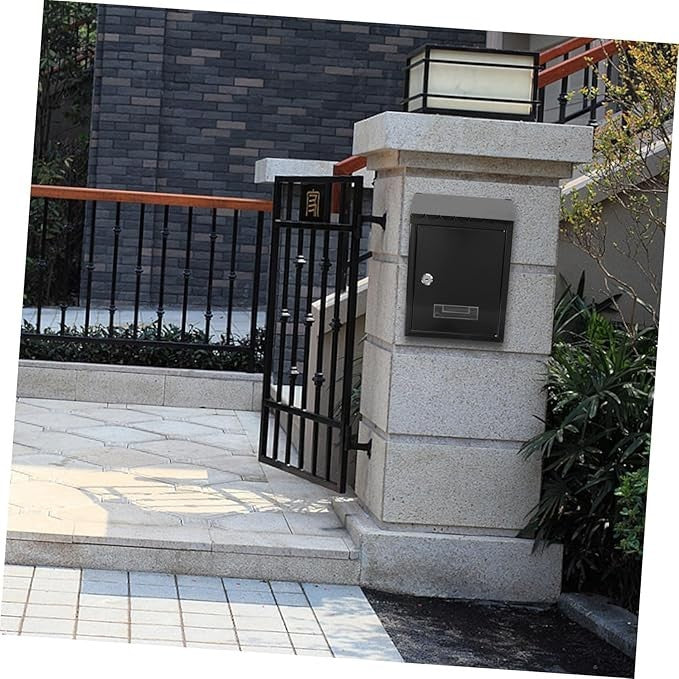 Lockable Wall Mounted Mailbox Black Iron Secure Outdoor Post Box Large & Stylish