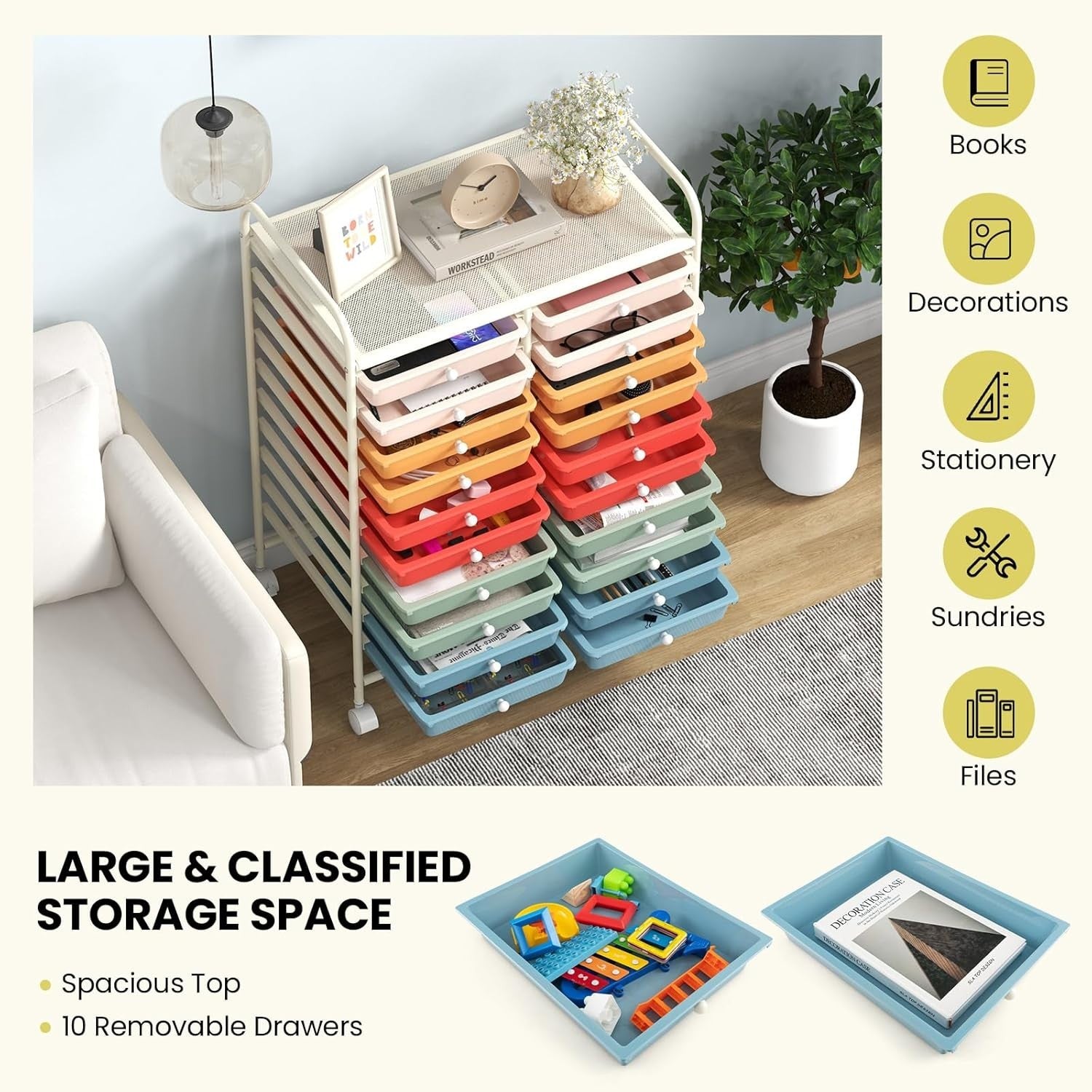 20 Drawer Rolling Storage Cart Mobile Organizer Trolley Lockable Wheels