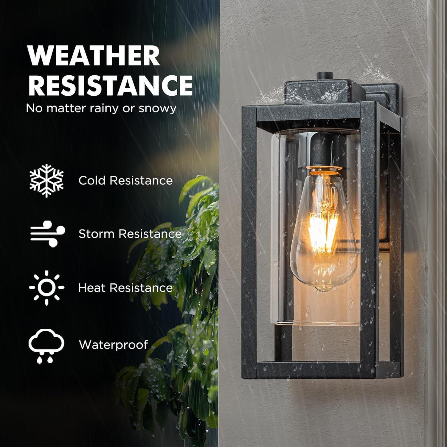 Outdoor Wall Lights, Matte Black E27 Porch Lantern, IP44 Waterproof