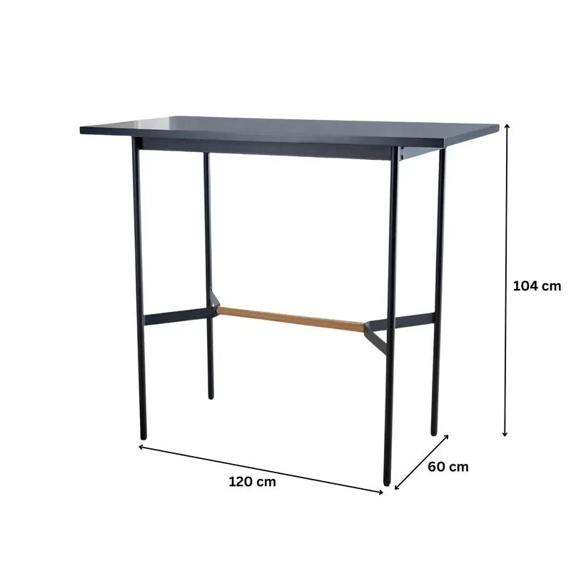 2 Piece Bar Table Set Black Metal Frame with Oak Stools Kitchen Breakfast