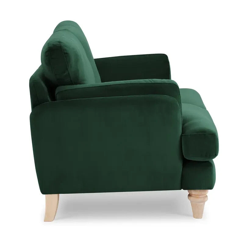 Luxury Green Velvet 2 Seater Sofa Modern Deep Seat Cushions Solid Wood Legs