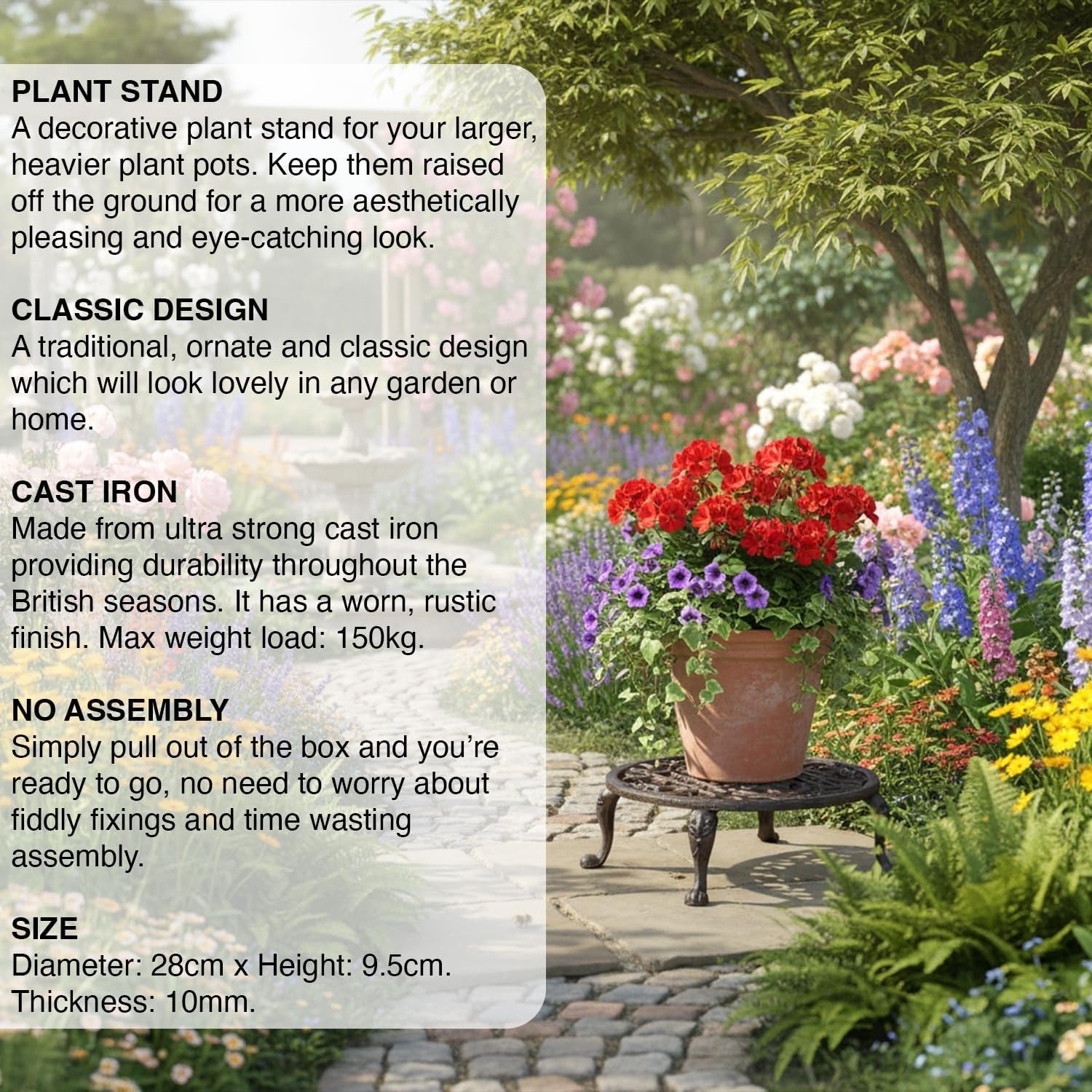 Cast Iron Plant Stand Indoor Outdoor | Heavy Duty Raised Garden Pot Holder 11”