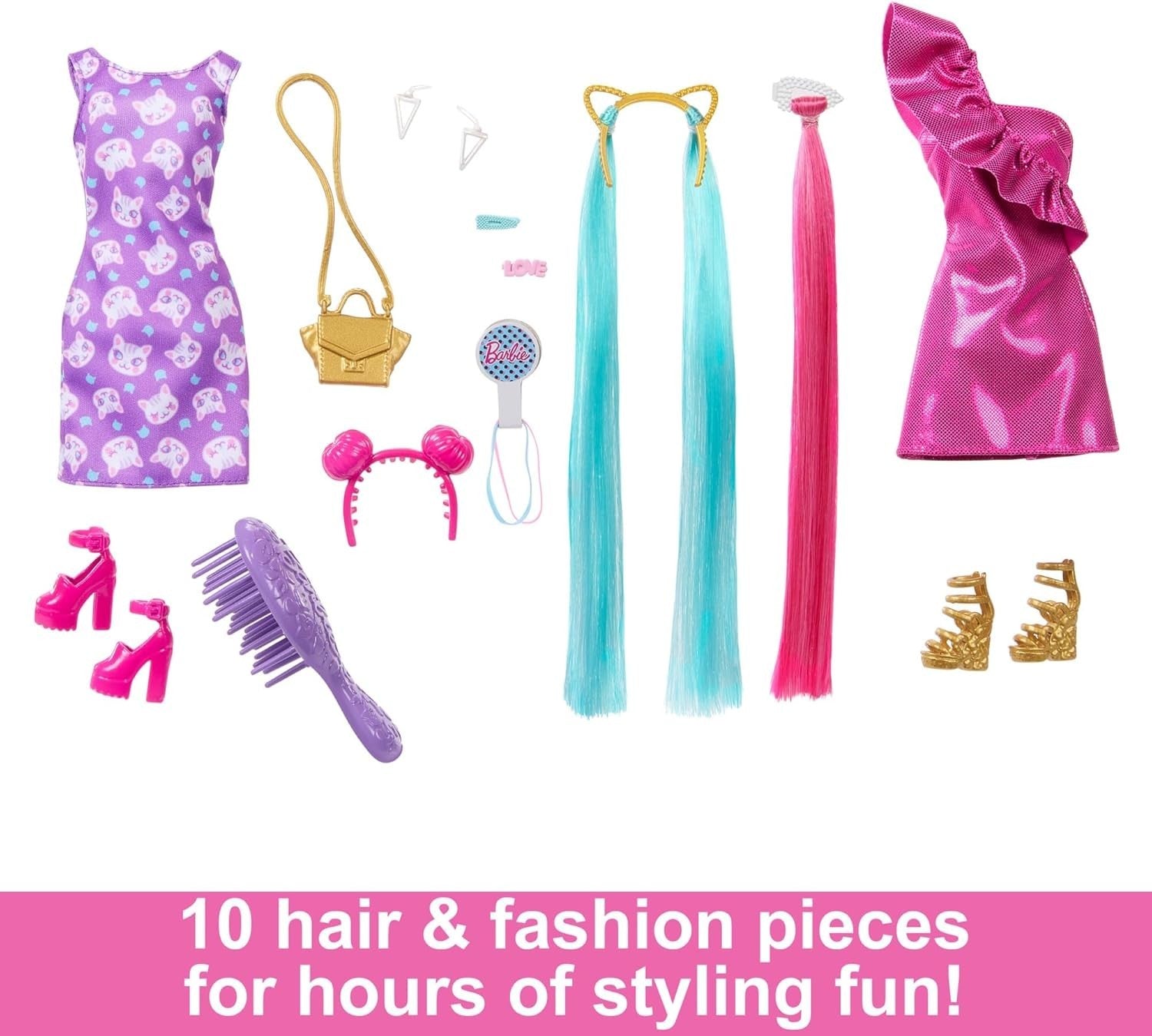 Fashion Doll Extra Long Color Streak Hair Styling Clothes Accessories