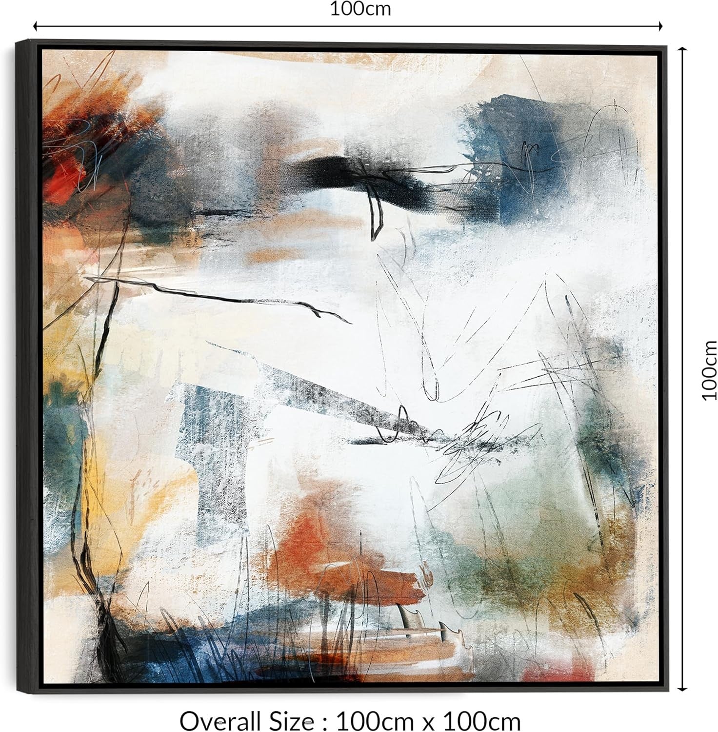 100x100cm Large Modern Abstract Canvas Wall Art – Colorful Framed Decor