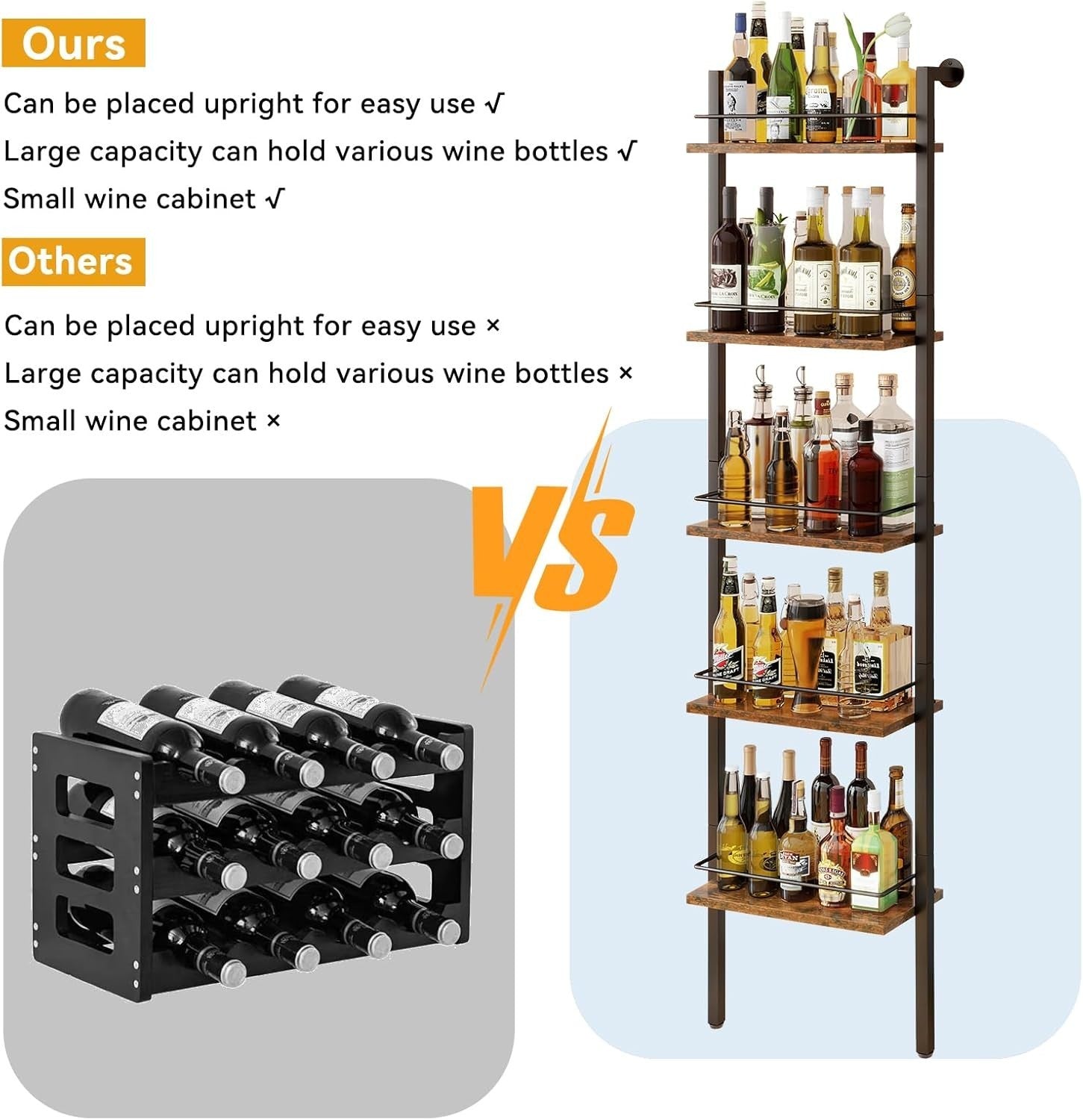 Tall Freestanding Wine Rack 5-Tier Bottle Display Shelf Drinks Storage Unit