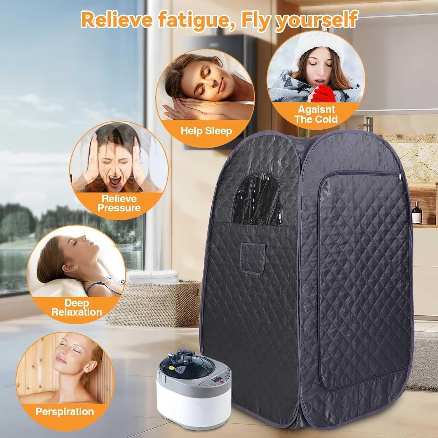 Portable Infrared Steam Sauna Tent Home Spa Pod 3L Generator Detox Slimming