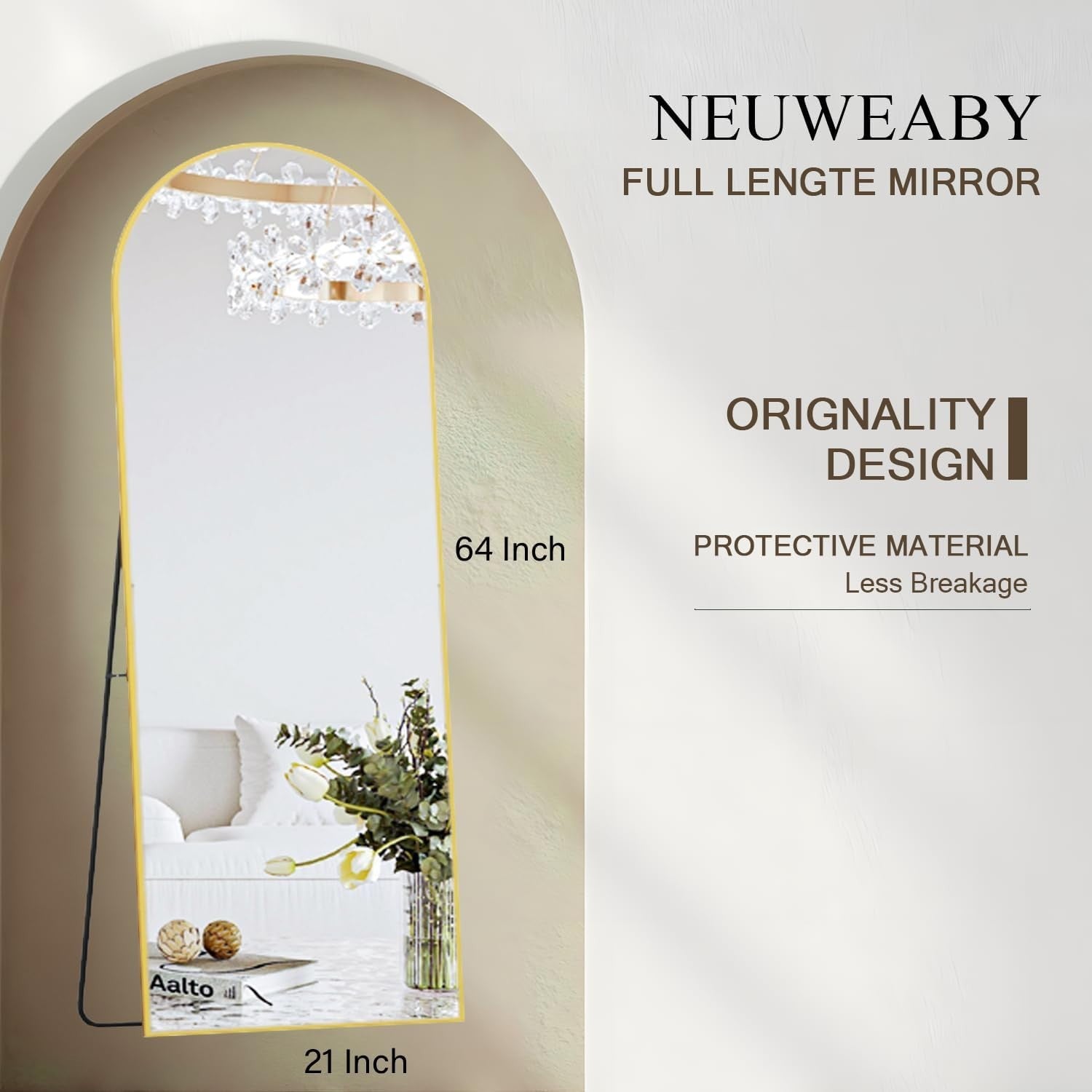 Gold Arch Full Length Mirror 162x53cm Leaning Wall Floor Standing Modern
