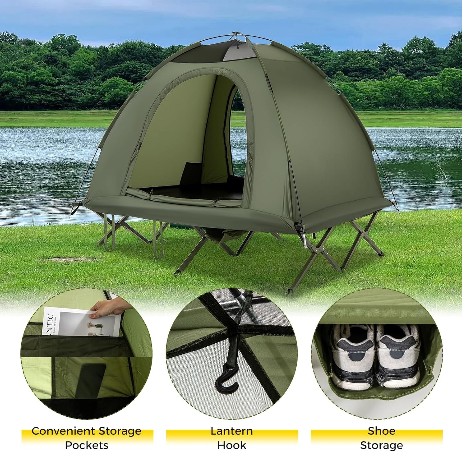 2 Person Elevated Camping Tent Cot Waterproof Foldable Bed