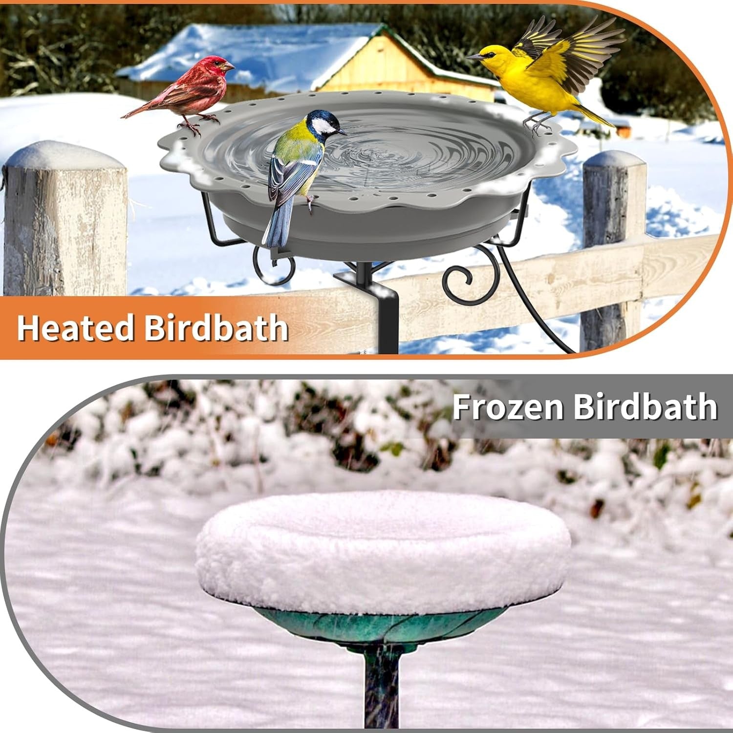 Heated Bird Bath for Winter Outdoor Deck Railing 100W Thermostat Water Heater