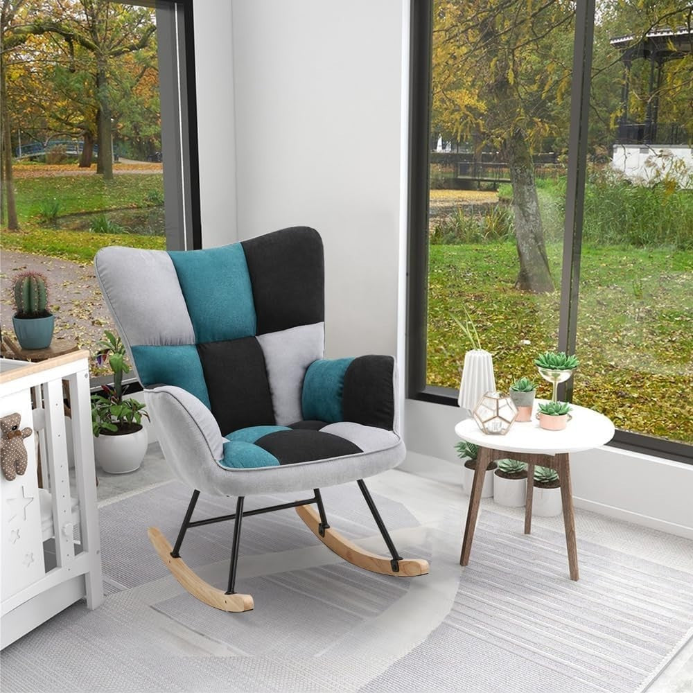 High Back Rocking Chair with Cozy Cushion, Durable Metal Frame, Relaxing Seat