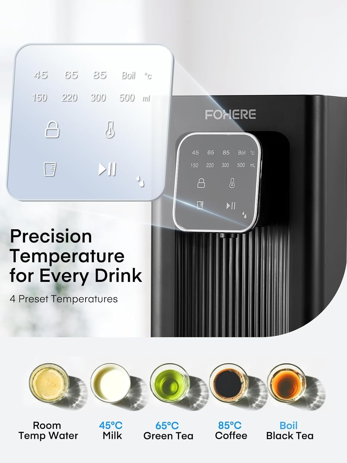 Instant Hot Water Dispenser Touch Screen 4 Temp 2.5L Safety Lock