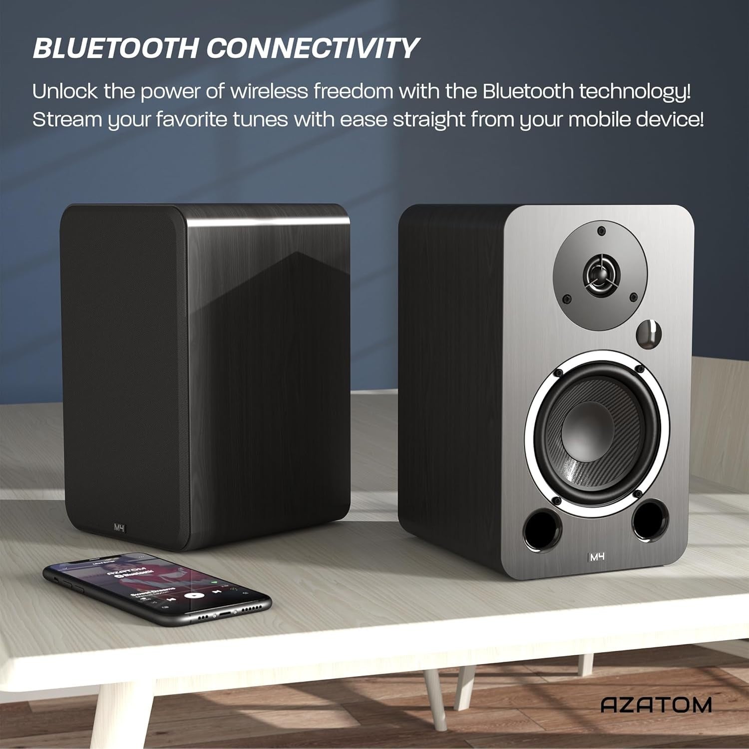 80W Bluetooth Bookshelf Speakers Hi-Res Audio HDMI Optical RCA Wood Finish