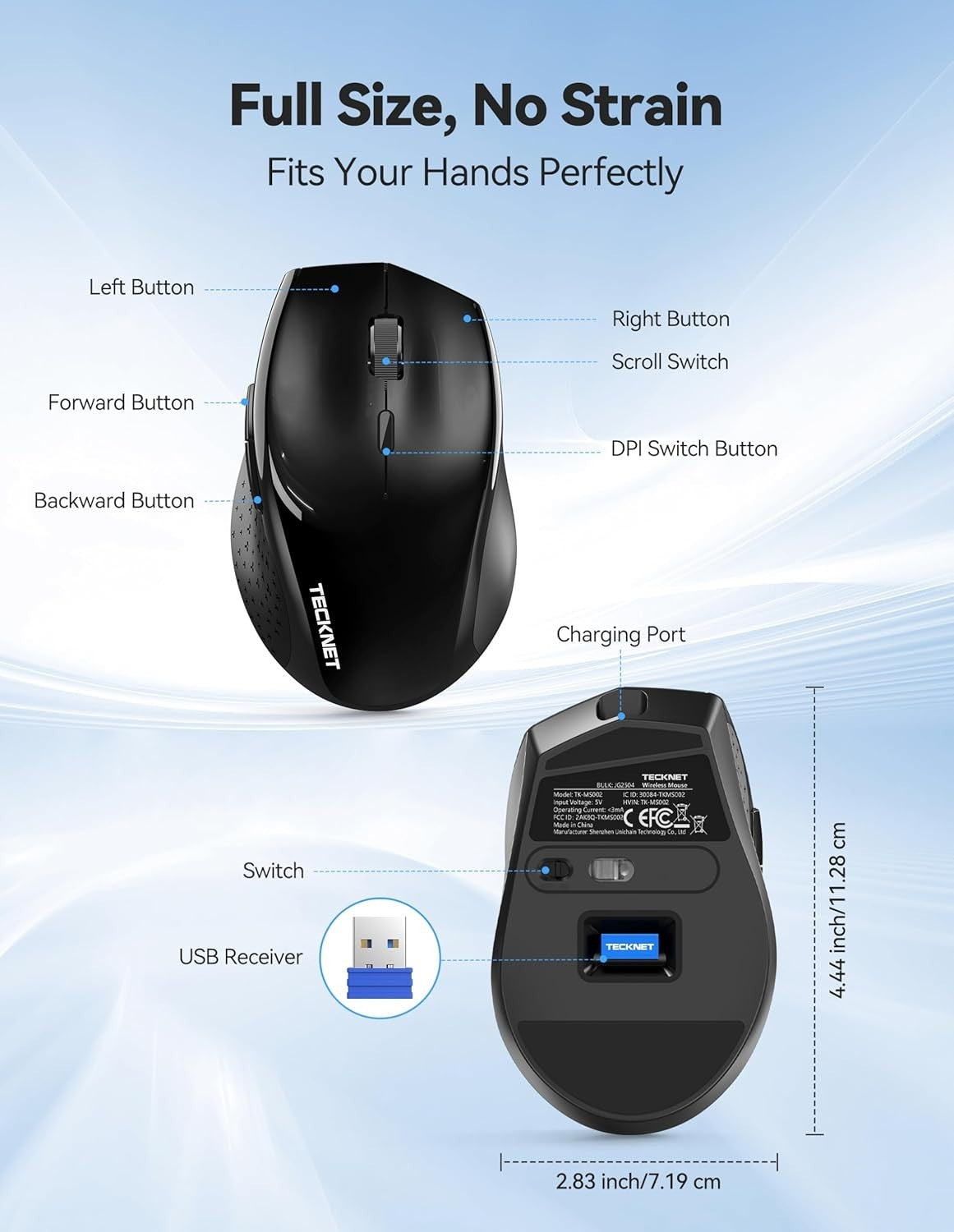 Rechargeable Wireless Mouse 6400 DPI Silent Ergonomic USB Laptop PC