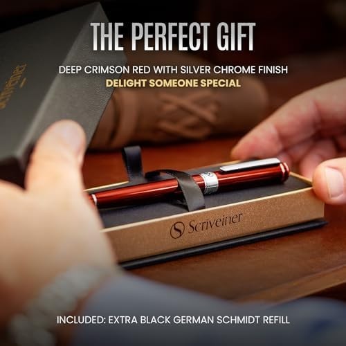 Luxury Rollerball Pen Crimson Red Chrome Medium Gift Box